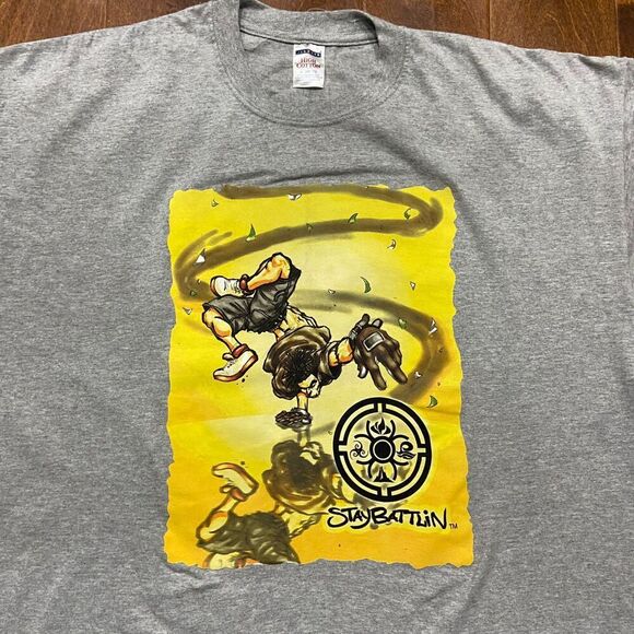 Jerzees Vintage Y2K Stay Battlin Break Dancing Hip Hop Grey T-Shirt Men's 2XL - Picture 2 of 8